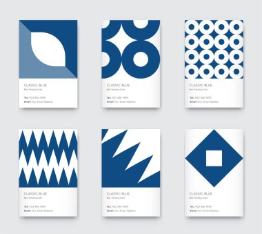 Klasik Moda Mavi Rengi. Vektör Asgari Grafik. Dikey Soyut Desen Kartları Ayarlandı.