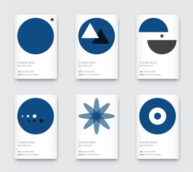 Klasik Moda Mavi Rengi. Vektör Asgari Grafik. Dikey Soyut Desen Kartları Ayarlandı.