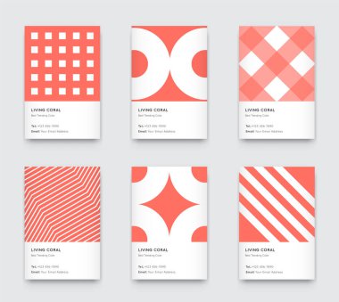 Renkli Mercan Vektörü Asgari Eğilimli Dikey Şekil Kartları Ayarlandı