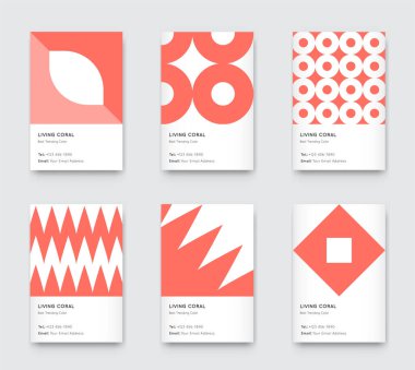 Renkli Mercan Vektörü Asgari Eğilimli Dikey Şekil Kartları Ayarlandı