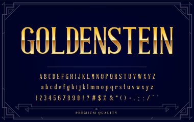 Altın Metalik Yazı Tipi Seti. Vektördeki Harfler, Sayılar ve Özel Karakterler