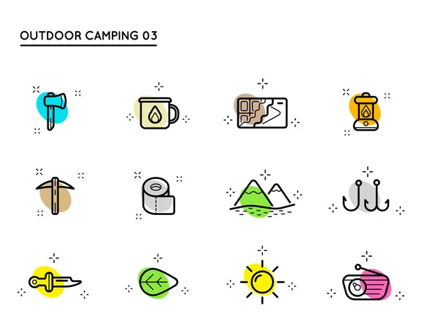 Set Von Vector Camping Und Outdoor Aktivitäts Symbolen Wildnis Vektor — Stockvektor