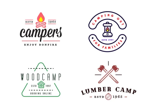 Шаблони Логотипів Кемпінгуderness Дизайн Знаків Елементами Вигаданий Зразок Тексту — стоковий вектор