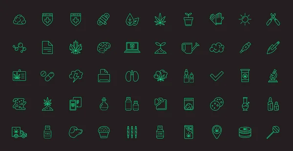 Producción Cannabis Compras Iconos Productos Cultivo Vector — Vector de stock