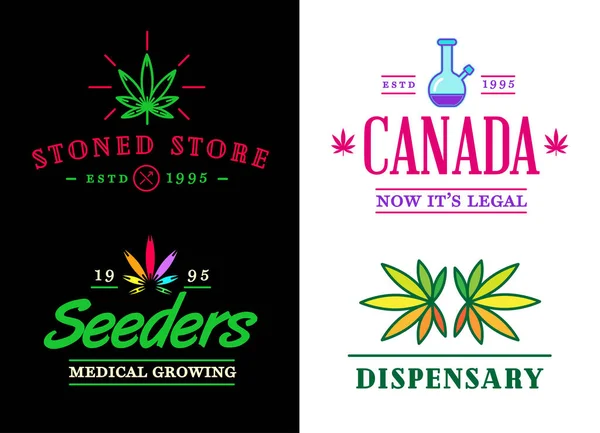 Set Van Dispensary Medical Cannabis Marijuana Sign Label Template Vector — Stockvector