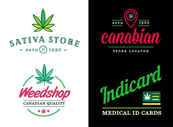 Conjunto Plantilla Dispensaria Marihuana Cannabis Médica Plantilla Etiqueta Vector Cepas — Vector de stock