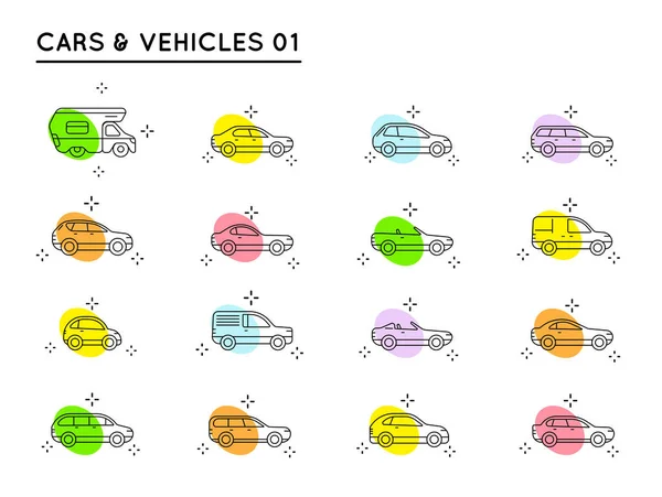 Ikony Vektorových Vozů Různými Typy Vozů — Stockový vektor