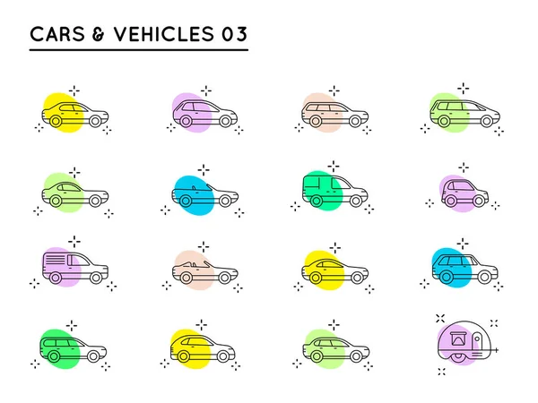 Ikony Vektorových Vozů Různými Typy Vozů — Stockový vektor