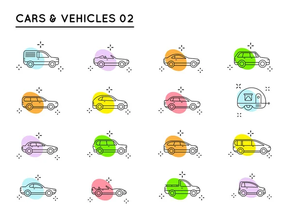 Los Iconos Del Coche Del Vector Fijan Con Diversos Tipos — Vector de stock