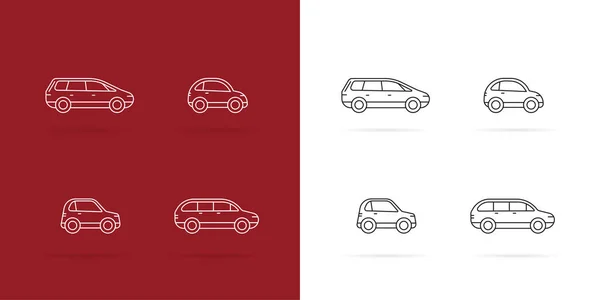 Cars Icons Set White Lines Style Dark White Background — Stock Vector