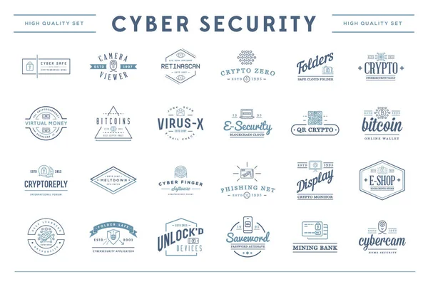 Gran Conjunto Insignias Signos Identidad Seguridad Cibernética Vectorial — Vector de stock