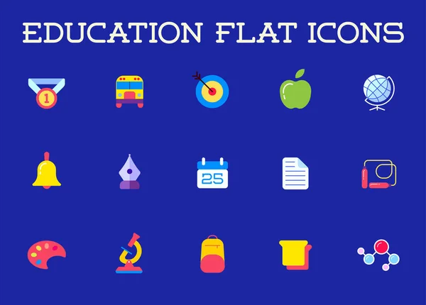 Conjunto Iconos Planos Educación Vectorial — Vector de stock