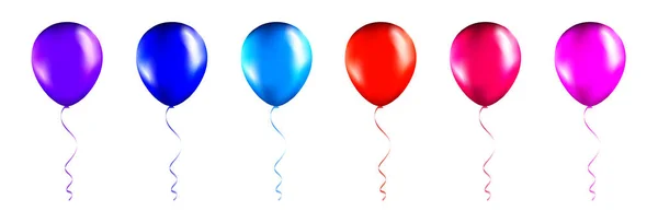 Set Blue Red Orange Pink Purple Balloons Transparent White Background — Stockvector