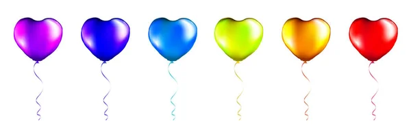 Set Colorful Foil Heart Shaped Balloons Transparent White Background Rainbow — Stockvector