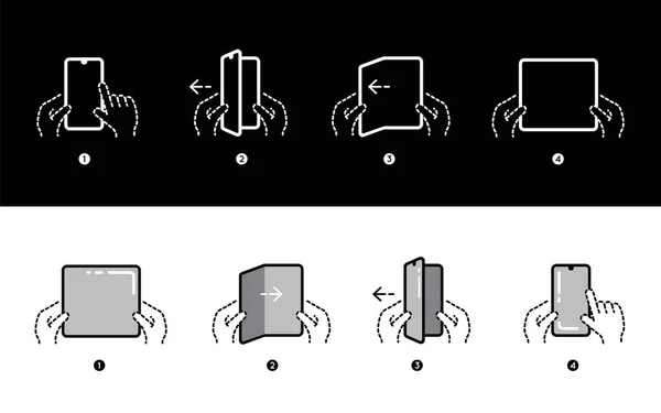 Tableta Teléfono Inteligente Con Pantalla Plegable Conjunto Instrucciones Manuales Paso — Vector de stock