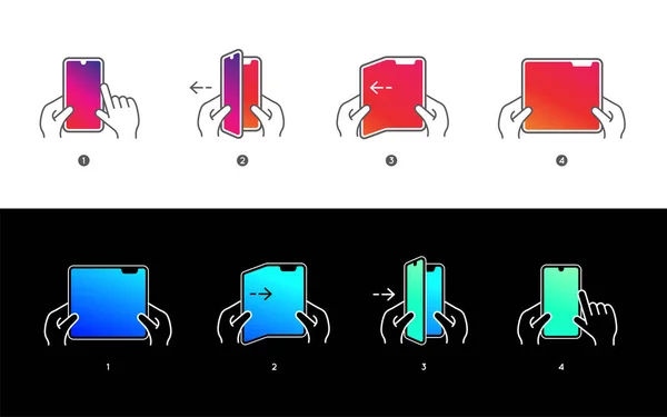 Tablet Telefone Inteligente Com Tela Dobrável Conjunto Instruções Manuais Passo —  Vetores de Stock