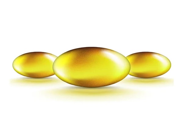 Liquid Gel Gold Oval Oil Bubble 배경에 분리되어 비타민 오메가 — 스톡 벡터