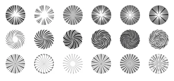 Circle Sun Rays seti. Vektör. Güneş patlaması. Yıldız patlaması. 