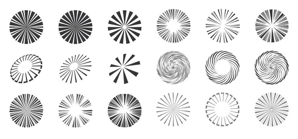 Circle Sun Rays seti. Vektör. Güneş patlaması. Yıldız patlaması. 