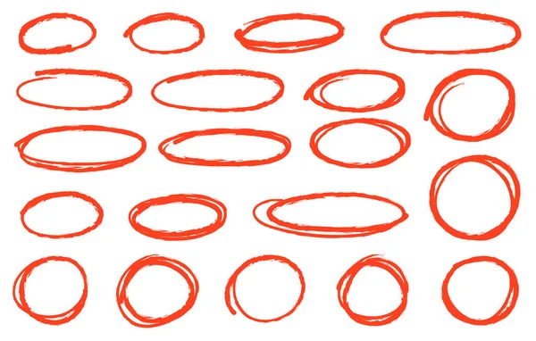 Red Hand Drawn Circles Rounds Bubbles Set Collection Vector - Stok Vektor