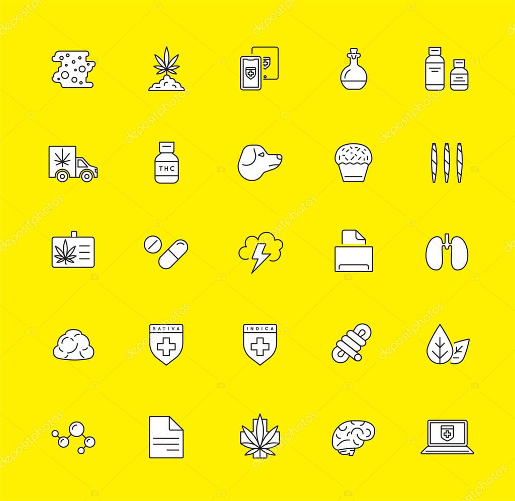 Cannabis Production and Dispensary Product Icons, Growing. Vector.