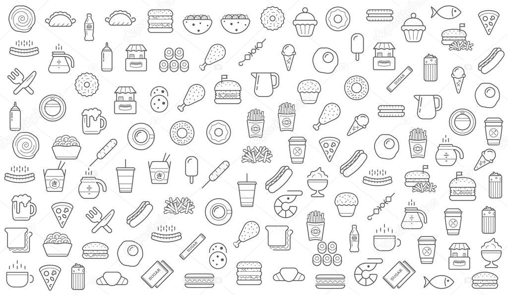 Set of Vector Fastfood Fast Food Elements Icons 