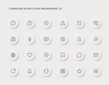 Neumorphic Communication User Interface (UI) Vector Icon Set. High Quality Minimal Lined Icons. Neuromorphism. clipart
