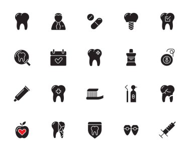 Diş Kliniği Vektör Satırı Simgeleri Kümesi. 