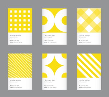 Trendi Sarı ve Gri Renk Örnekleri. Vektör Asgari Grafik. Dikey Soyut Desen Kartları Ayarlandı.