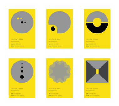 Trendi Sarı ve Gri Renk Örnekleri. Vektör Asgari Grafik. Dikey Soyut Desen Kartları Ayarlandı.