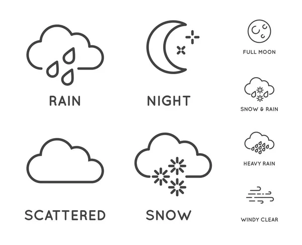 Set Von Wetterbezogenen Zeilensymbolen Enthält Wind Blizzard Sonne Regen Und — Stockvektor