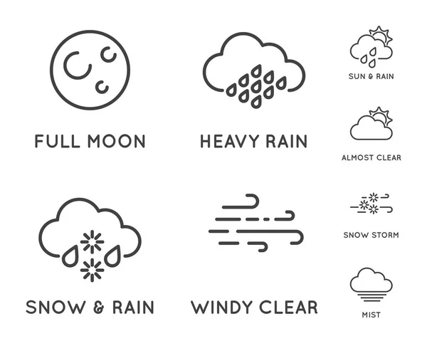 Set Von Wetterbezogenen Zeilensymbolen Enthält Wind Blizzard Sonne Regen Und — Stockvektor