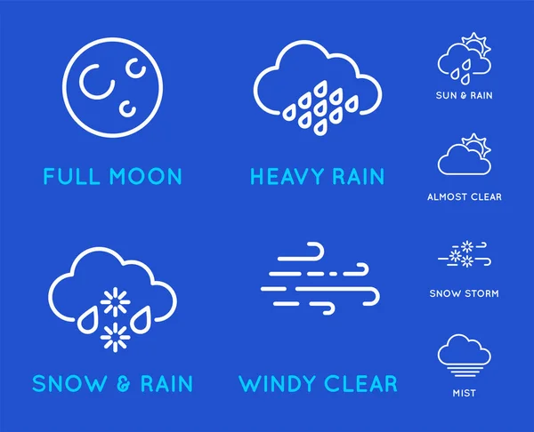 Set Von Wetterbezogenen Zeilensymbolen Enthält Wind Blizzard Sonne Regen Und — Stockvektor