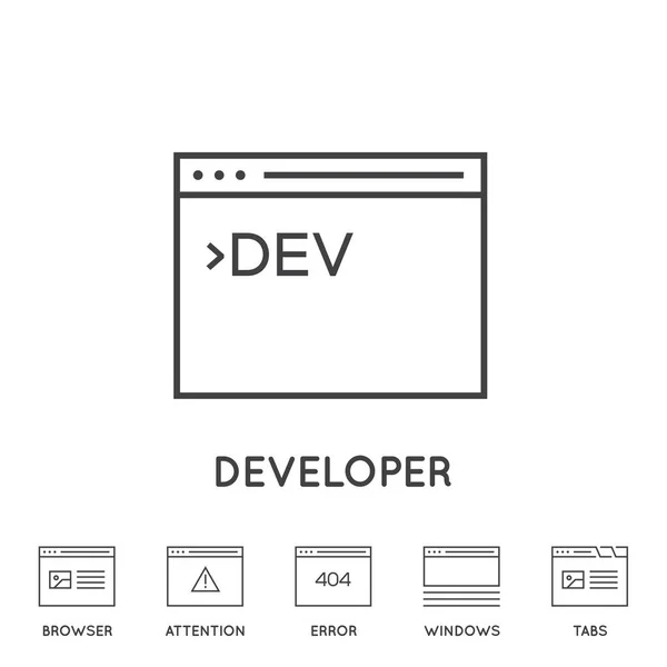Set Von Minimalen Browser Entwicklungs Applikations Und Codiervektorzeilensymbolen Perfektes Pixel — Stockvektor