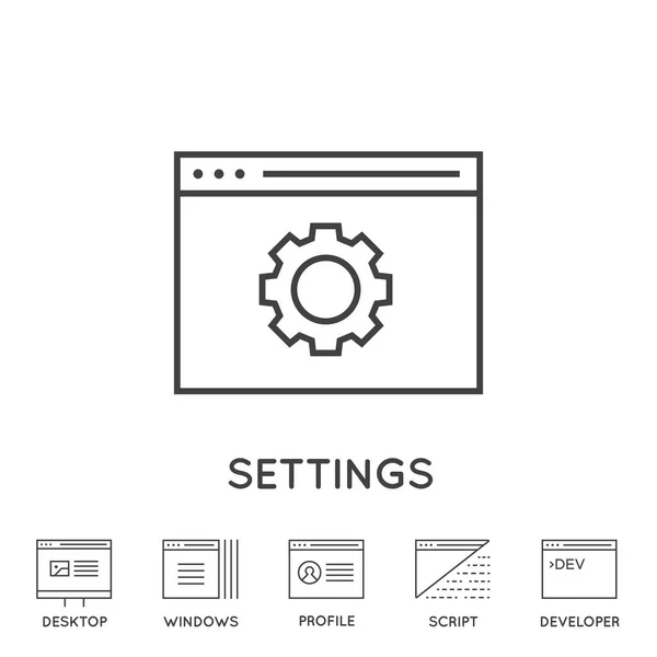 Conjunto Mínimo Navegador Desarrollo Aplicación Codificación Iconos Línea Vectorial Píxel — Archivo Imágenes Vectoriales