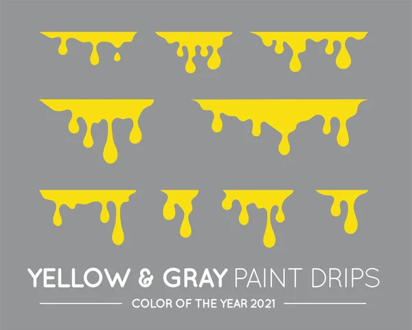 Set Pintura Goteo Amarillo Gris Gotas Líquidas Flujos Pintura Manchas — Archivo Imágenes Vectoriales