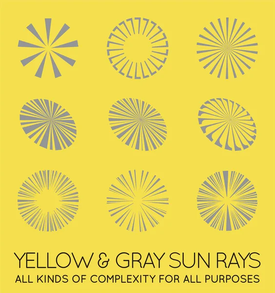 Set Rayos Vectoriales Sol Sunburst Trendy Yellow Gray Color Swatch — Archivo Imágenes Vectoriales