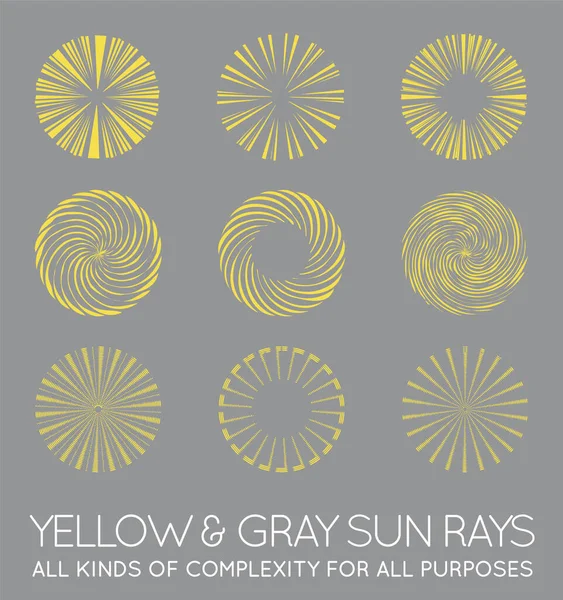 Set Rayos Vectoriales Sol Sunburst Trendy Yellow Gray Color Swatch — Archivo Imágenes Vectoriales