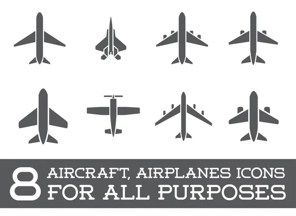 Conjunto de iconos de aviones o aviones — Vector de stock