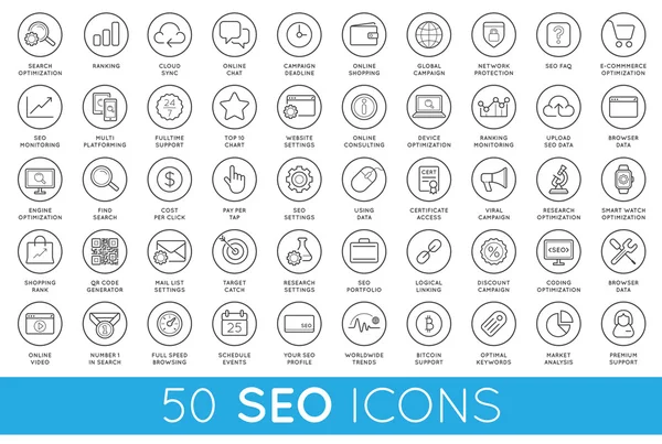 Set di 50 icone SEO — Vettoriale Stock