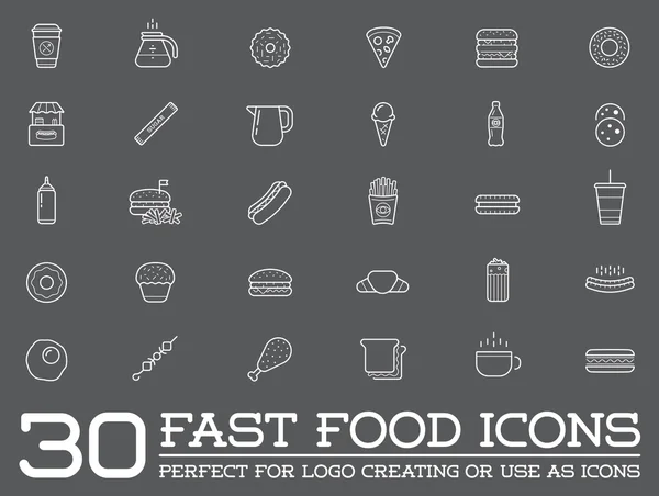 Набор икон элементов быстрого питания — стоковый вектор