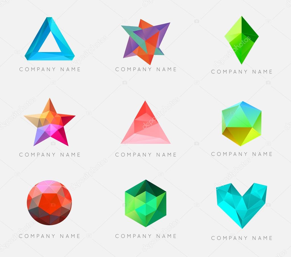 Trendy Crystal Triangulated Gem Logo Element Perfect for Business Geometric Low Polygon Style Visual Identity Vector Set Collection