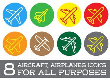 8 uçak veya uçak Icons Set