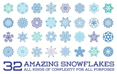 Set of Snowflakes Fractals or Mandala icons clipart