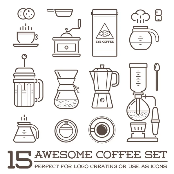 Elementos de café y accesorios de café — Vector de stock