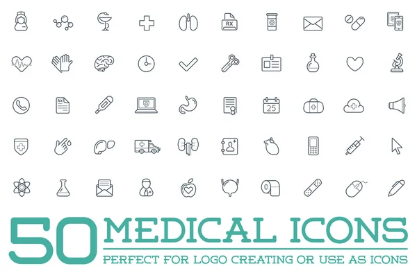 Set of 50 Medical Health Icons — Stok Vektör