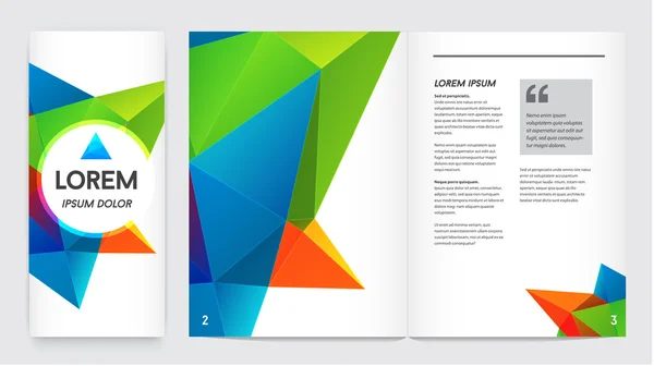 Folleto de diseño triangular con membrete y geometría — Vector de stock