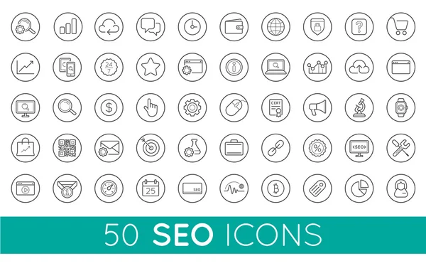 Set di 50 icone SEO — Vettoriale Stock