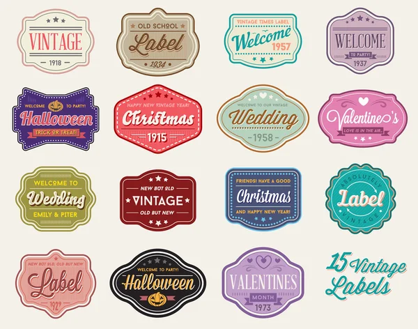 Conjunto de 15 de etiquetas estilo retro vintage — Vetor de Stock