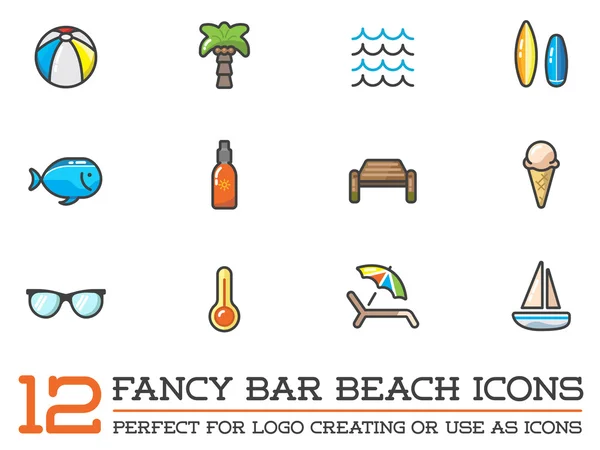 Beach Sea Bar ploché ikony — Stockový vektor